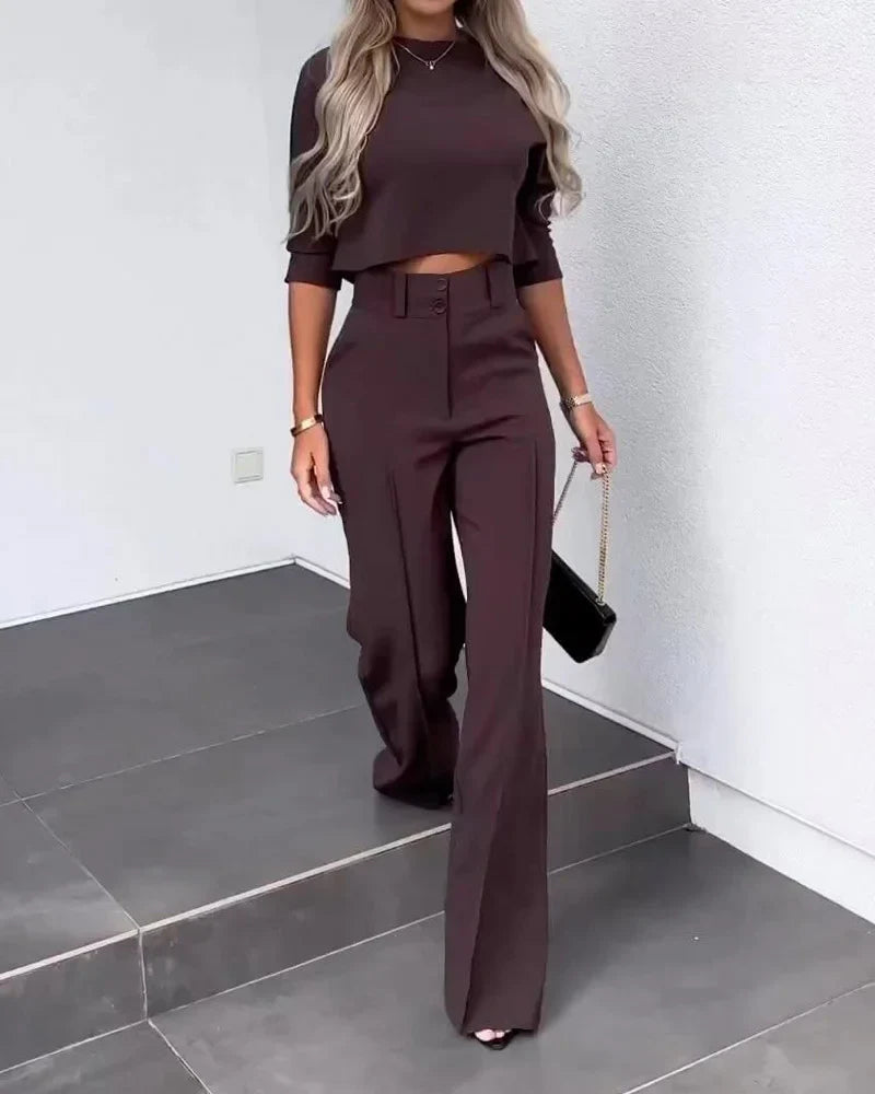 Élise™ | Stylish Cropped Top & Pants Set